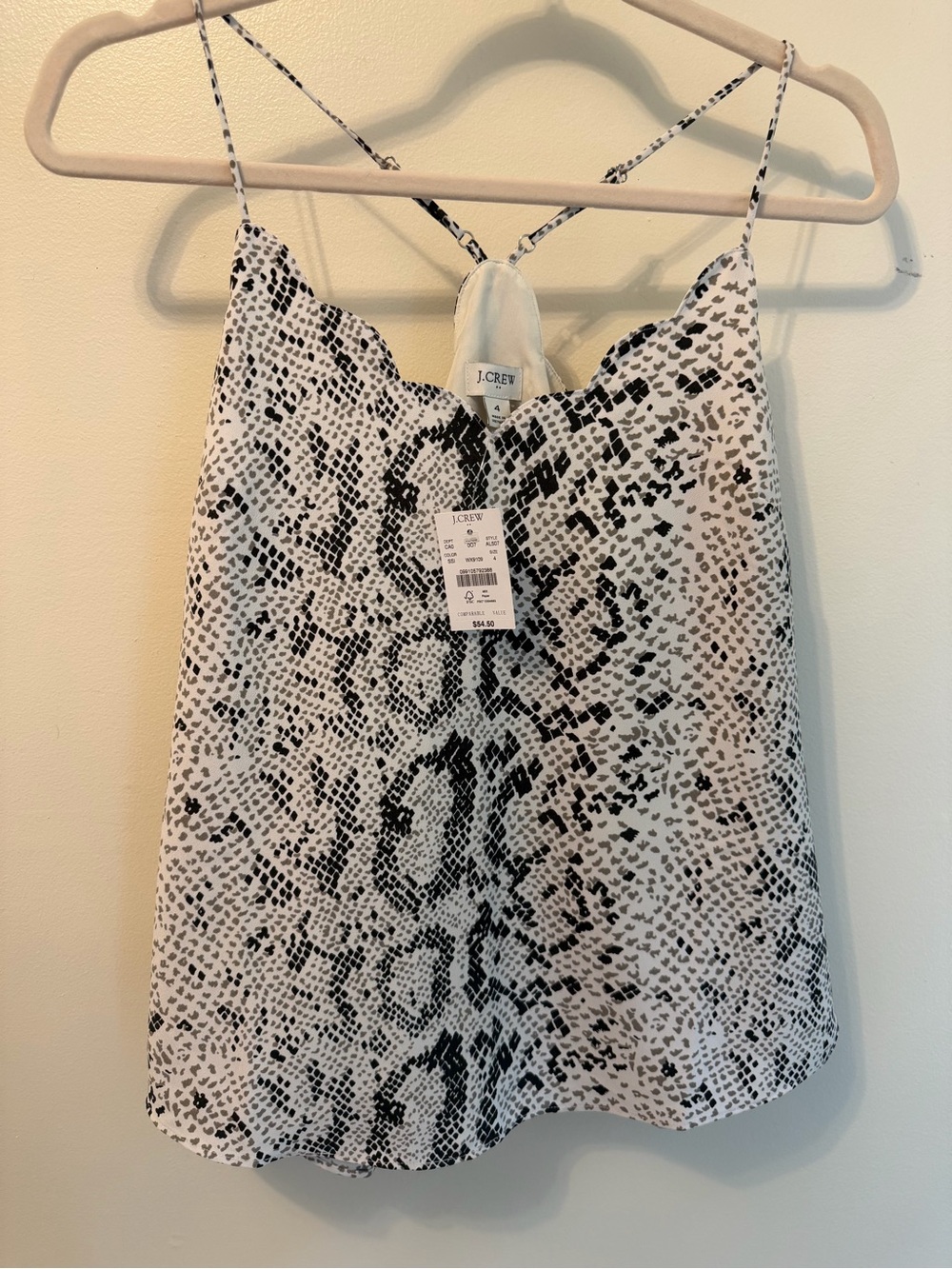 J. Crew Black and White Snake-Print Spaghetti Strap Camisole